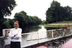 Our Hungarian Guide as we cross the river on the ferry;